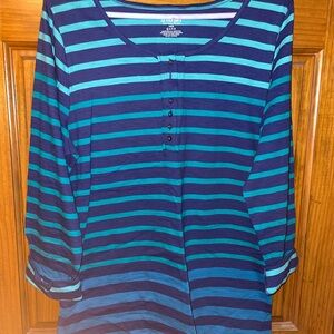Lane Bryant Blue and Teal Striped Blouse